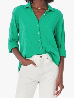 Xirena Scout Shirt Apple Green Cotton Gauze Button Front Blouse Women Small USA
